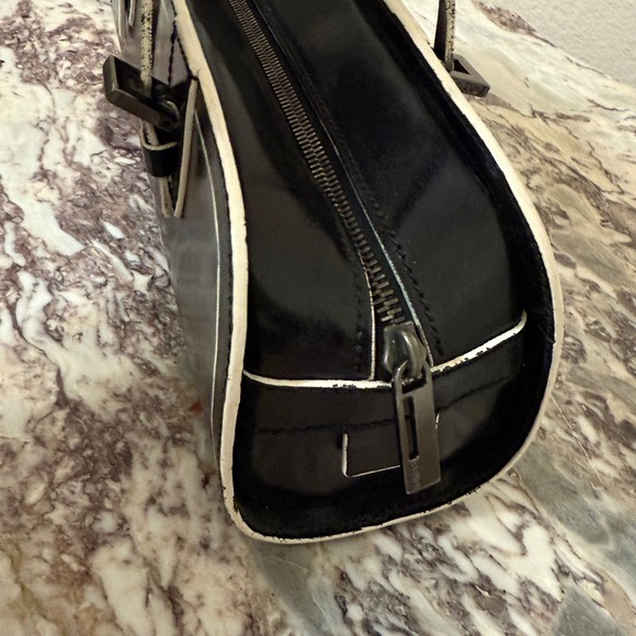 Vintage Fendi Black Patent Leather Boston Bowler Bag White Trim - Picture 4 of 12